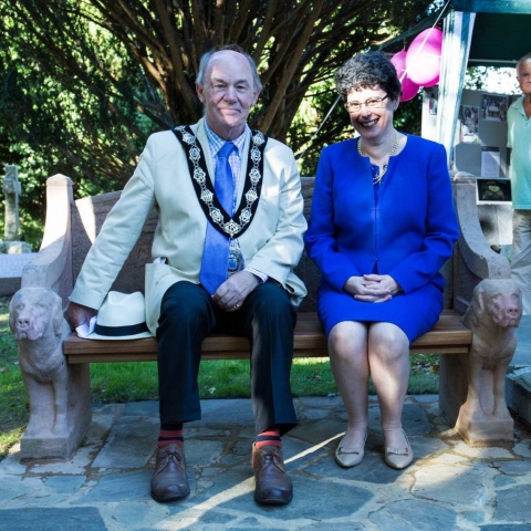 Sarah Foot and Berkhamsted Mayor Tom Ritchie on the seat
